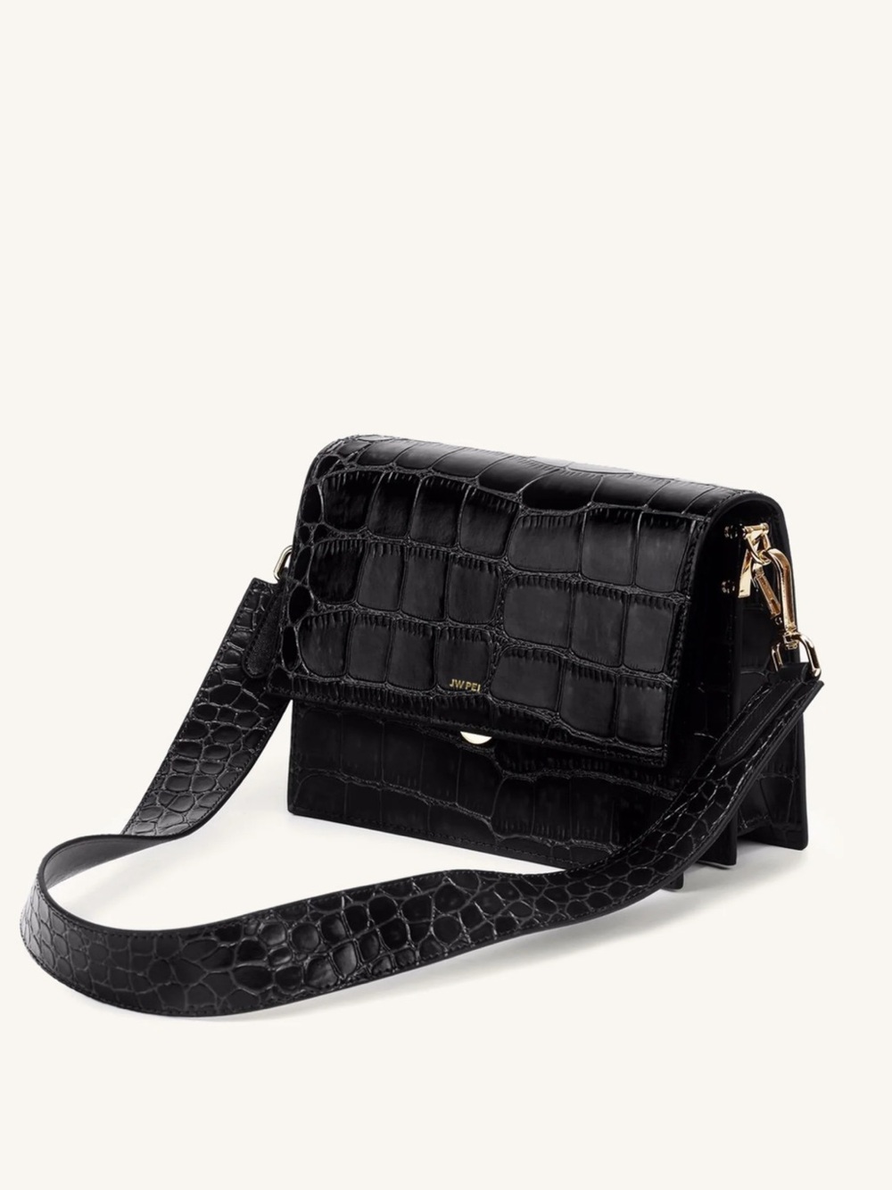 JW PEI Mini Flap Crossbody Bag - Black Croc